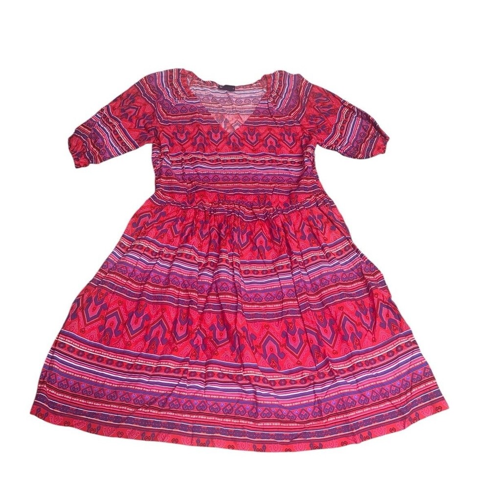 Wrangler Retro Women's Red Aztec Print Americana Half Sleeve Dress Sz M NWT